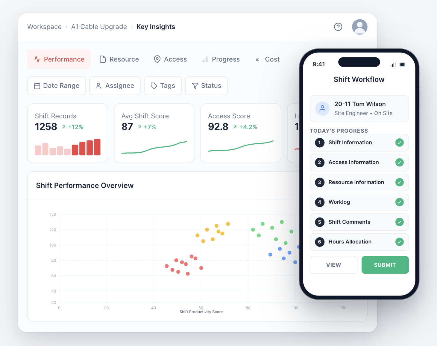 Gather on mobile for site teams and on web for commercial teams